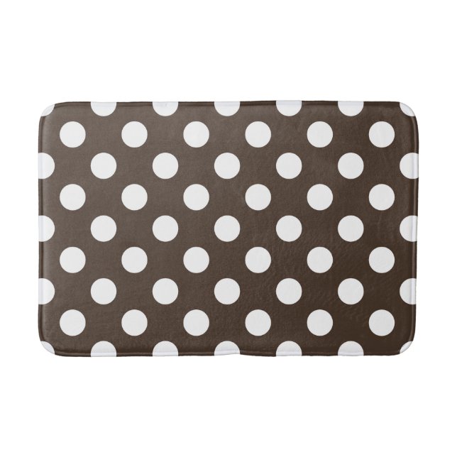 White polka dots on brown bathroom mat (Front)