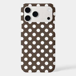 White polka dots on brown iPhone 17 pro max case