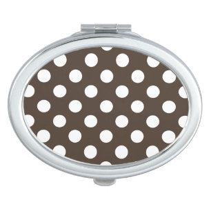 White polka dots on brown compact mirror