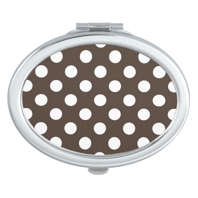 White polka dots on brown compact mirror (Front)