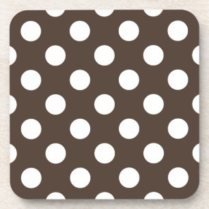 White polka dots on brown drink coaster