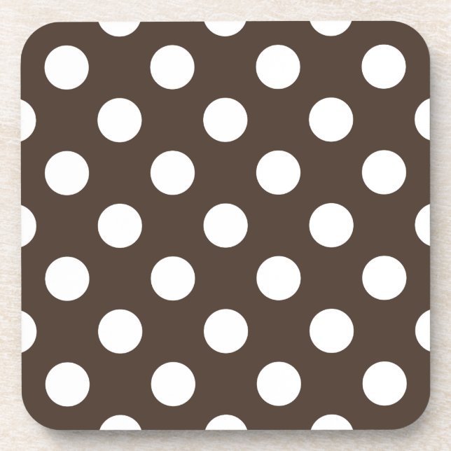 White polka dots on brown drink coaster (Front)