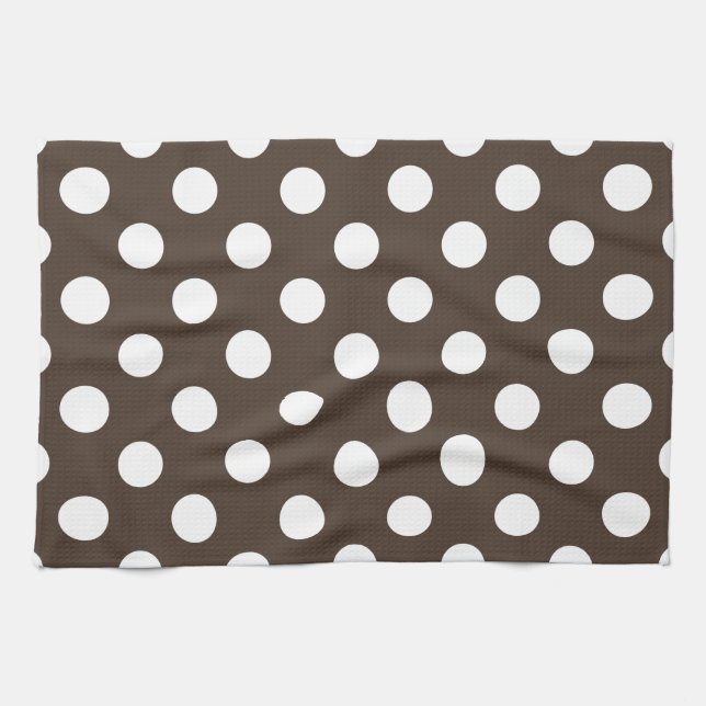 White polka dots on brown kitchen towel (Horizontal)