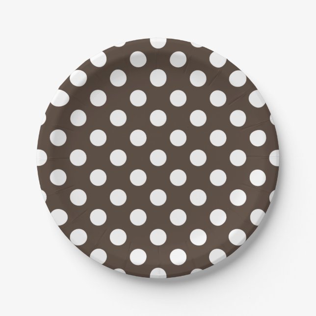 White polka dots on brown paper plates (Front)