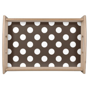White polka dots on brown serving tray