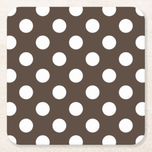 White polka dots on brown square paper coaster