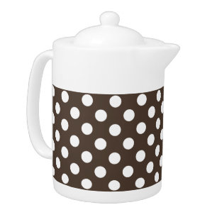 White polka dots on brown teapot