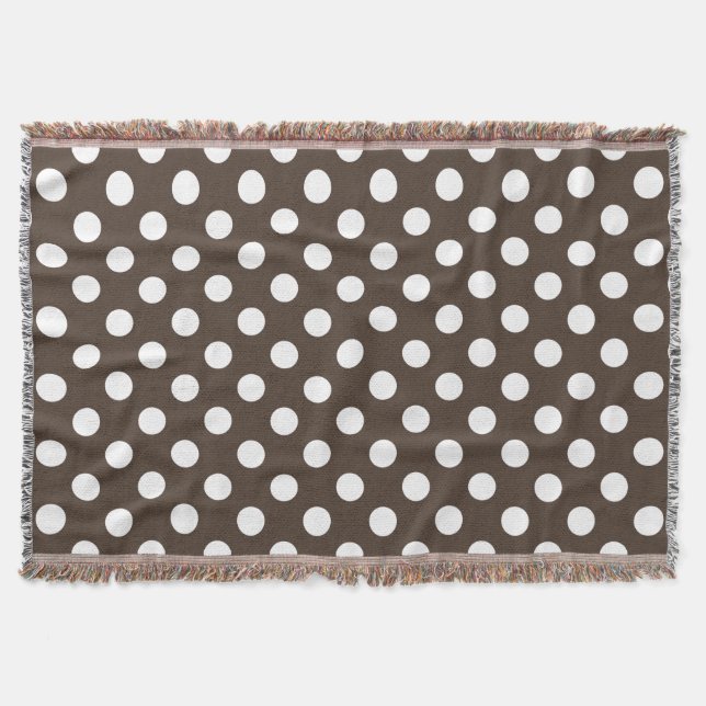 White polka dots on brown throw blanket (Front)