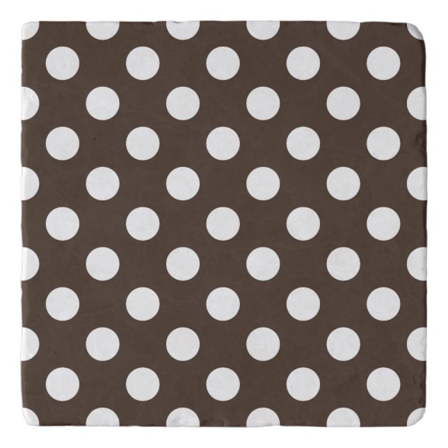 White polka dots on brown trivet (Front)