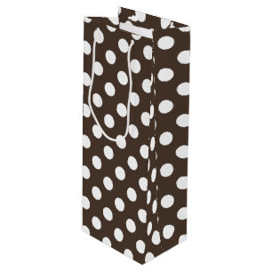 White polka dots on brown wine gift bag