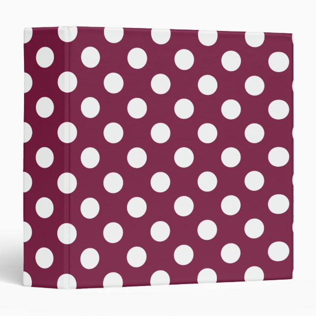 White polka dots on burgundy 3 ring binder (Front/Spine)