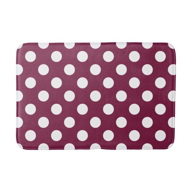 White polka dots on burgundy bathroom mat (Front)
