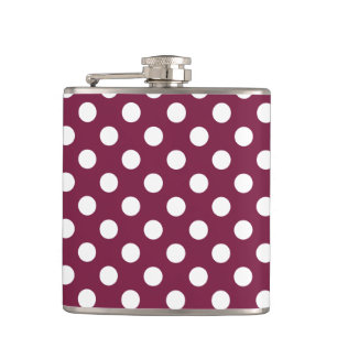 White polka dots on burgundy hip flask
