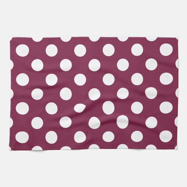 White polka dots on burgundy kitchen towel (Horizontal)