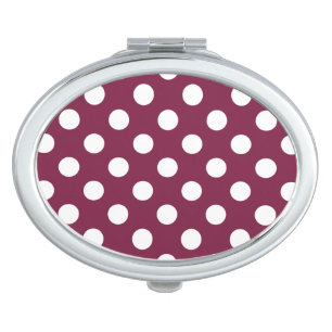 White polka dots on burgundy makeup mirror