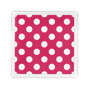 White polka dots on cerise acrylic tray