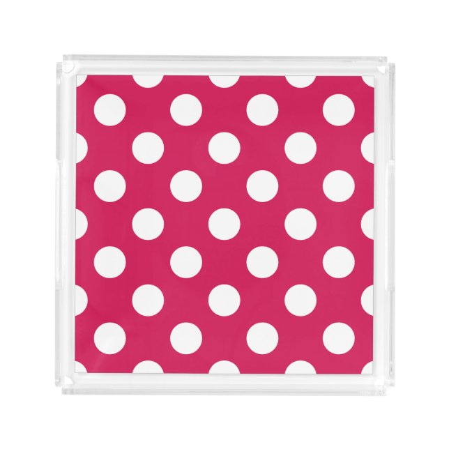 White polka dots on cerise acrylic tray (Front)