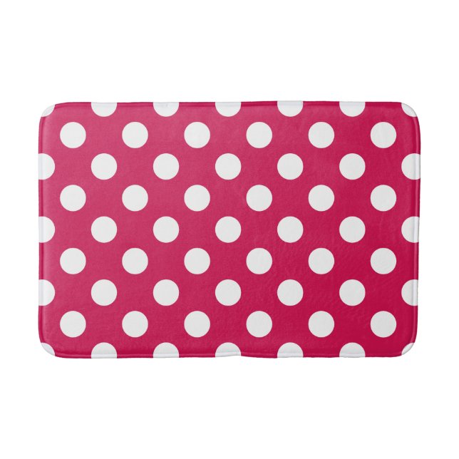 White polka dots on cerise bathroom mat (Front)