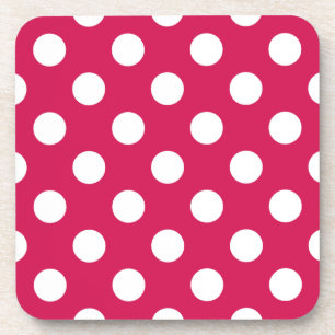 White polka dots on cerise coaster
