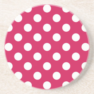 White polka dots on cerise drink coaster