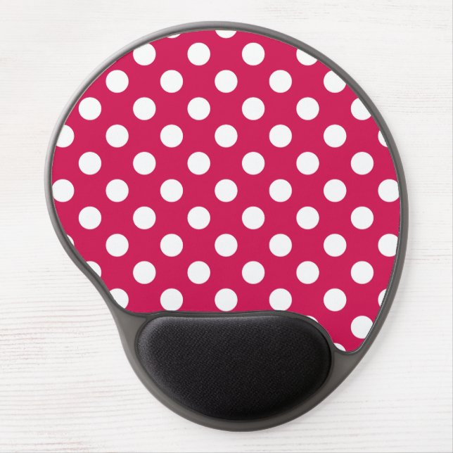 White polka dots on cerise gel mouse pad (Front)