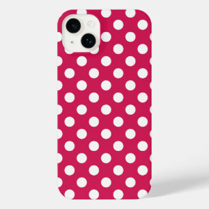 White polka dots on cerise iPhone 14 plus case