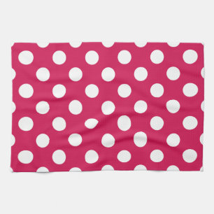 White polka dots on cerise kitchen towel