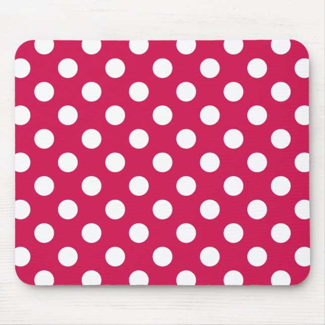 White polka dots on cerise mouse pad (Front)