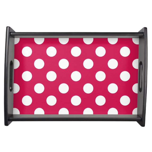 White polka dots on cerise serving tray (Front)