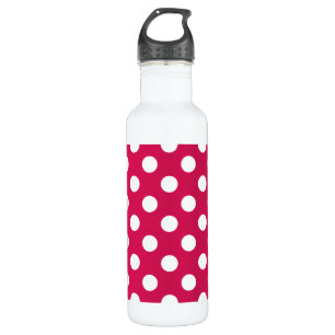 White polka dots on cerise stainless steel water bottle