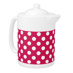White polka dots on cerise teapot