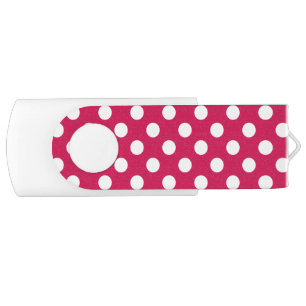 White polka dots on cerise USB flash drive