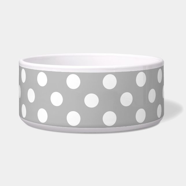 White Polka Dots on Chrome Grey Background Bowl (Front)