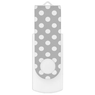 White Polka Dots on Chrome Grey Background Flash Drive