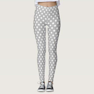 White Polka Dots on Chrome Grey Background Leggings