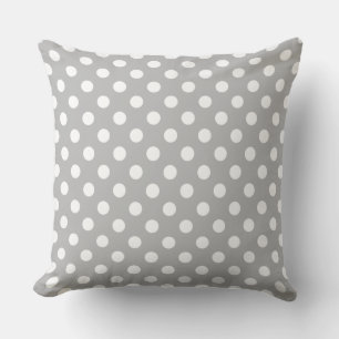 White Polka Dots on Chrome Grey Background Throw Pillow