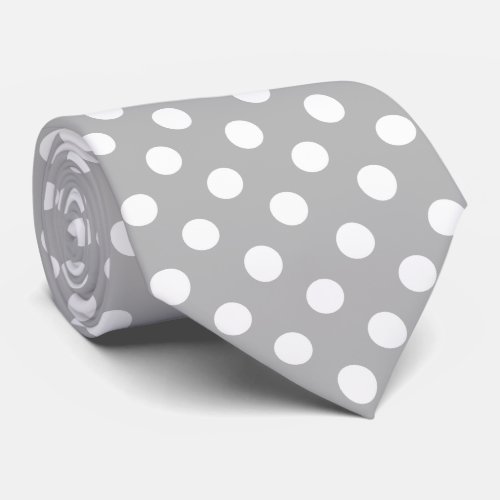 White Polka Dots on Chrome Grey Background Tie