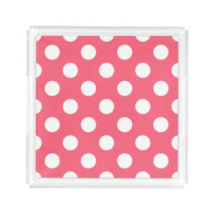 White polka dots on coral acrylic tray