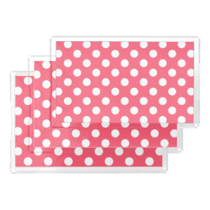 White polka dots on coral acrylic tray