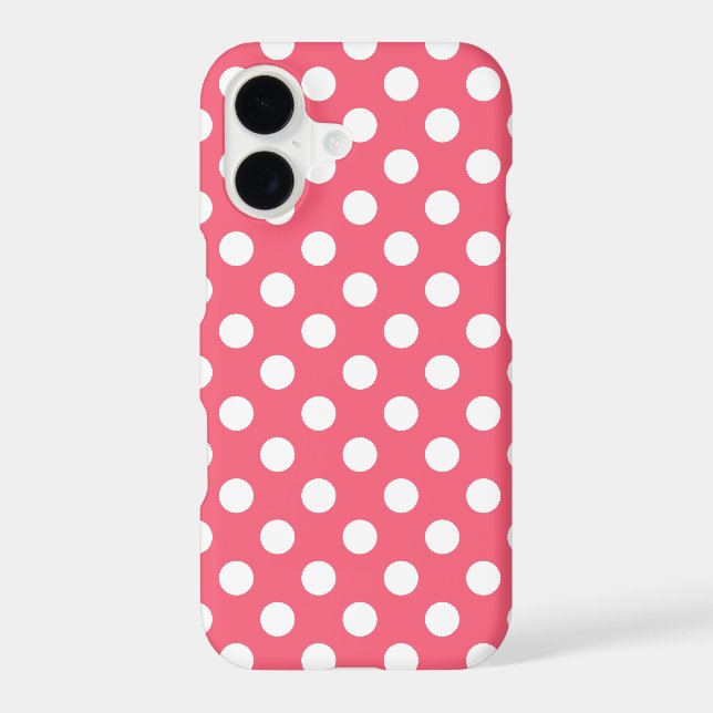 White polka dots on coral iPhone case (Back)