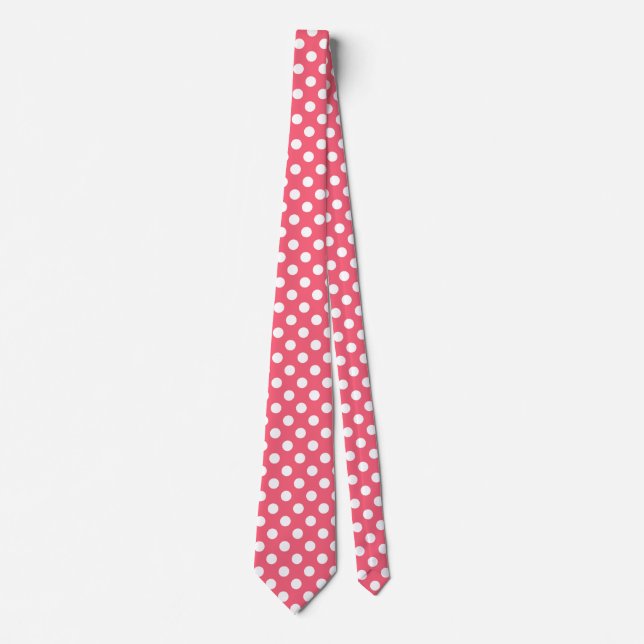 White polka dots on coral neck tie (Front)