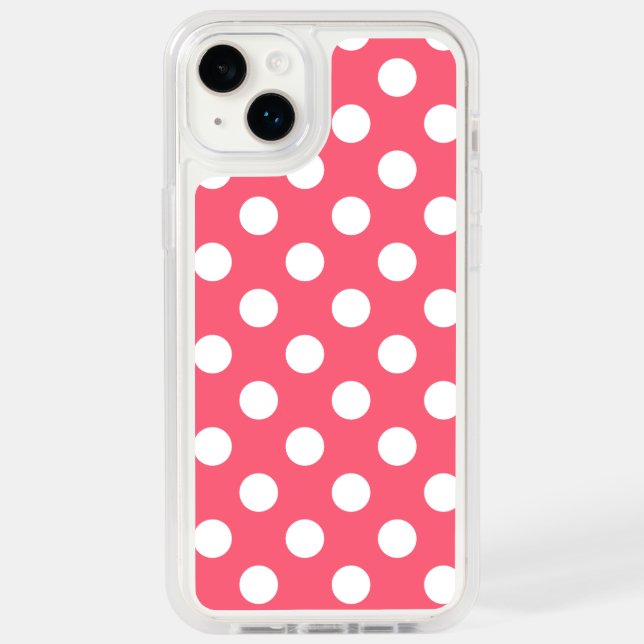 White polka dots on coral otterbox iPhone case (Back)
