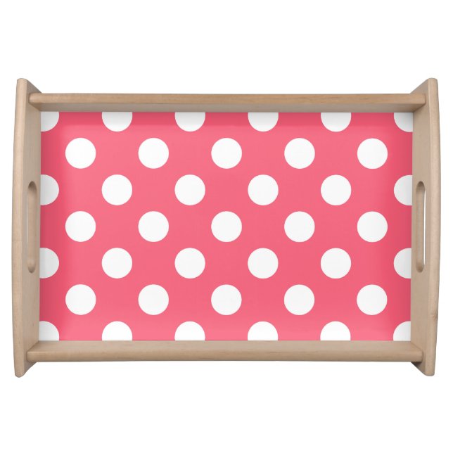 White polka dots on coral serving tray (Front)