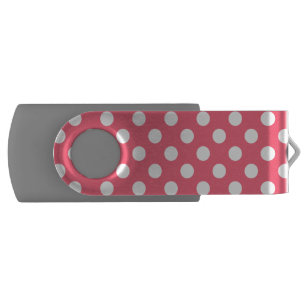 White polka dots on coral USB flash drive