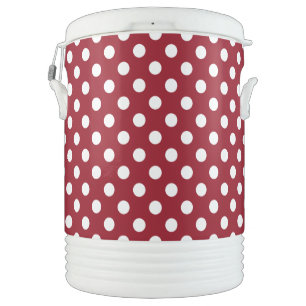 White Polka Dots on Crimson Red Beverage Cooler