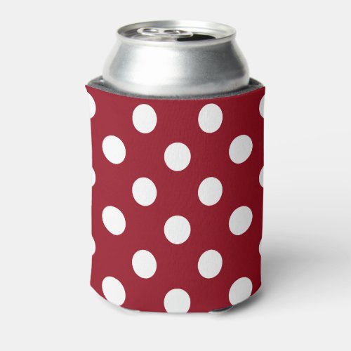 White Polka Dots on Crimson Red Can Cooler