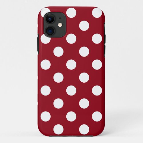 White Polka Dots on Crimson Red iPhone 11 Case