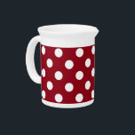 White Polka Dots on Crimson Red Drink Pitcher<br><div class="desc">White polka dots on crimson red background
 White circles patterns crimson red background 
 crimson red background with white dots
 white circles on ruby red background</div>