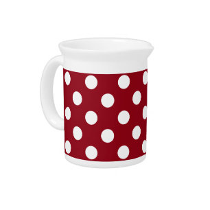 White Polka Dots on Crimson Red Drink Pitcher