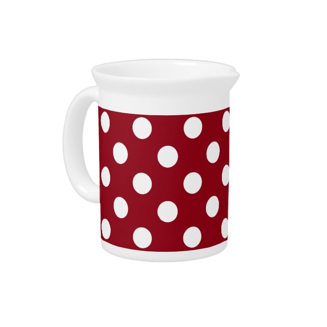 White Polka Dots on Crimson Red Drink Pitcher (Left)